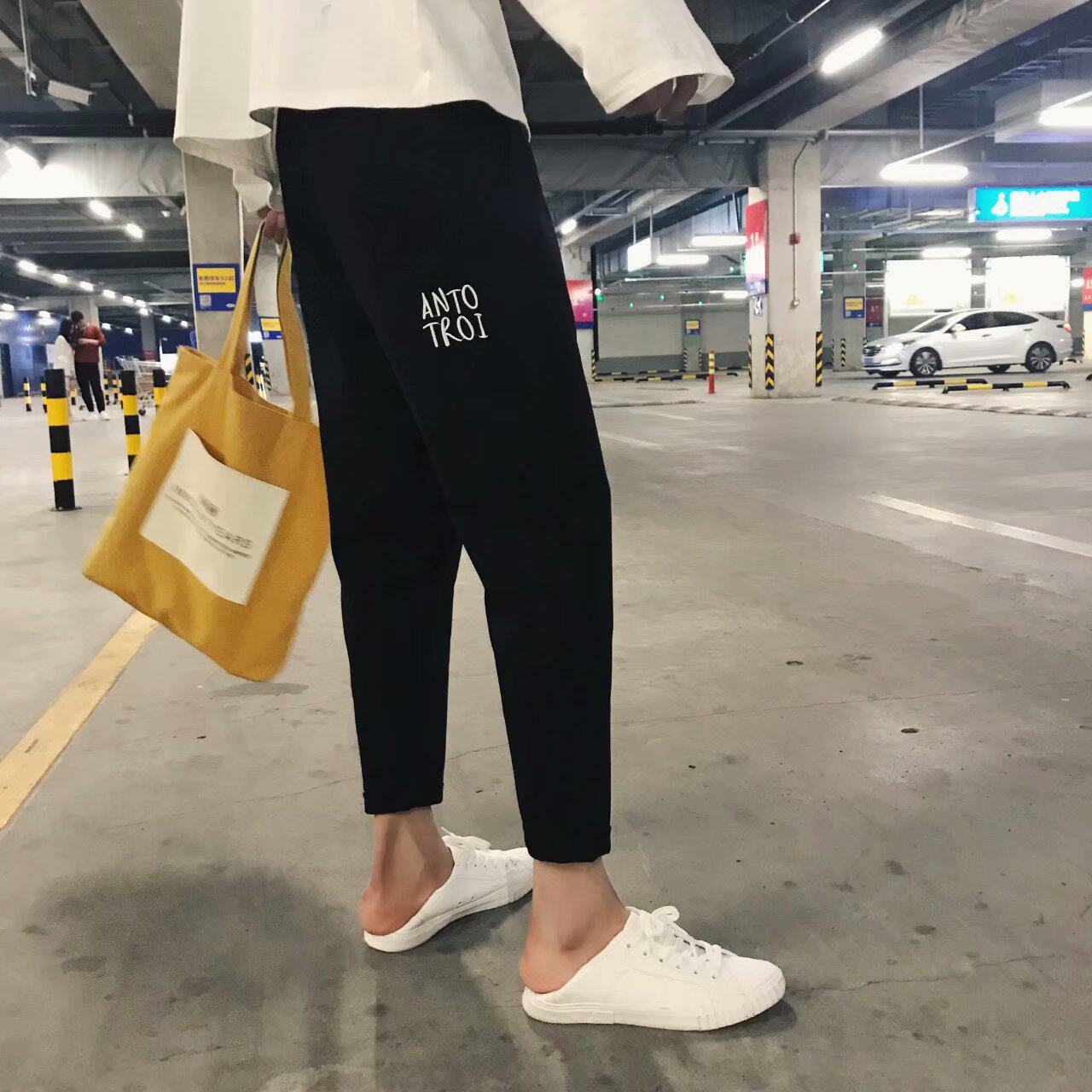 Spring Summer Thin pins Ins pants Men's Korean version Trend 90% Pants Loose Straight Barrel Broadlegged Kharen Pants Casual Long Pants