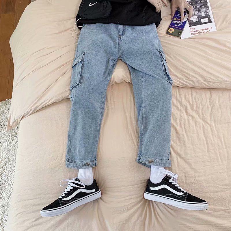 Port Windins Tooling Jeans Male Loose Broadleg Tide Cards Straight Cylinder 90% Pants Korean Version Trend 100 Hitch Pants