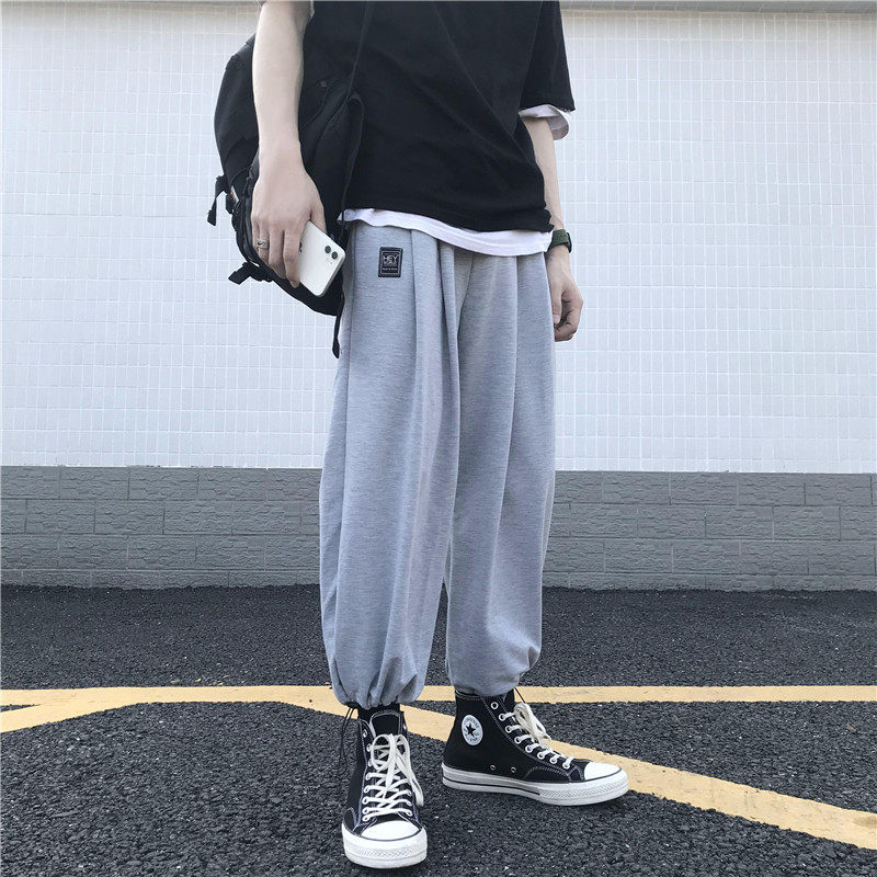 Spring Summer slim Chains Chains Sports thick cotton pants Men's wide legs casual long pants loose 90% Harun bunches pants