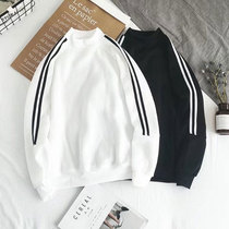 Spring and autumn striped sweater male round neck couple long sleeve t-shirt Korean version of the trend student semi-high collar sports top clothes