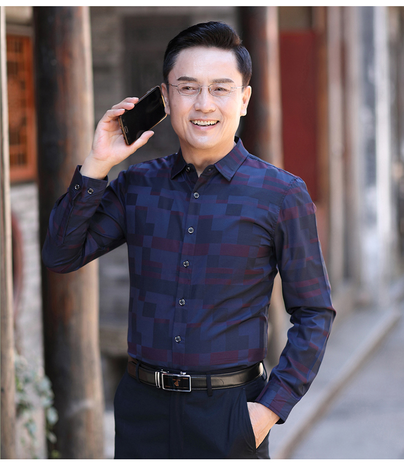 2018 mới trung niên 40-50 tuổi cha mùa xuân áo cotton dài tay trung niên mùa xuân và áo sơ mi nam mùa thu áo sơ mi nữ kiểu