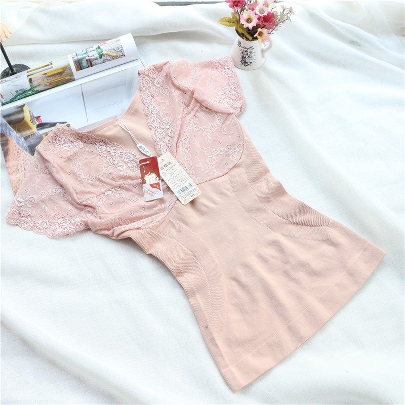 Đẹp và đẹp, áo lót ren ngắn tay, corset Lycra cao cấp, áo sơ mi nhựa bó sát bụng đồ lót phụ nữ