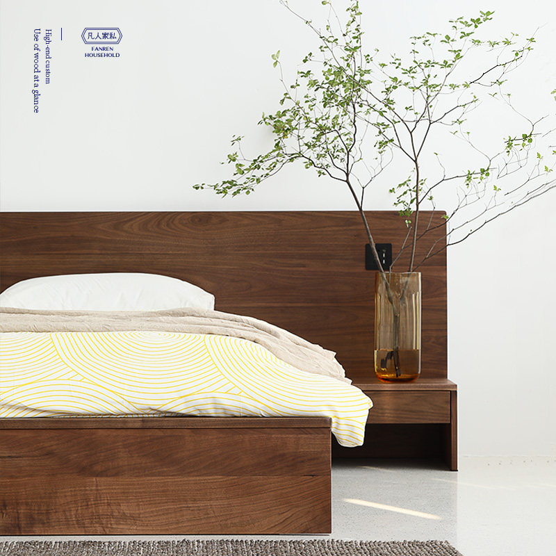 Nordic Black Walnut Bed Simple Modern Japanese Tatami Bed 1 8m Double Low Bed Bedroom Solid Wood Bed