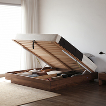 Nordic retro black walnut solid wood box bed without bedside Japanese style small apartment tatami bed cherry wood high box
