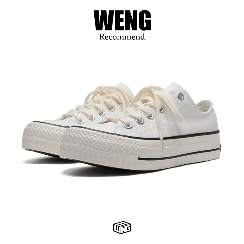 Weng Thick-Soled Height-Increasing Canvas Shoes for Women, Round Toe, Versatile Lace-Up Sports Casual Sneakers, White and Black 1970S Cloth Shoes Weng Thick-Soled Height-Increasing Canvas Shoes for Women, Round Toe, Versatile Lace-Up Sports Casual Sneakers, White and Black 1970S Cloth Shoes