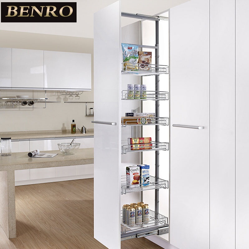Kitchen High Cabinet Three-Layer Damping Guide Rail Cabinet Stainless Steel Drawer-Type Storage Rack Multi-Functional Wardrobe High Depth Pull Basket