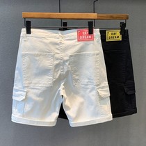 Hommes Summer Loose Straight Barrel Multi-Pocket Tooling White Shorts Jeunes Handsome Pure Cotton Denim 50% Pants Mid Pants