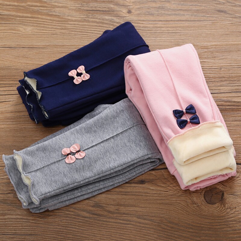 New autumn and winter girls' fleece double-layer leggings children's warm outerwear pants pure cotton bow baby pants