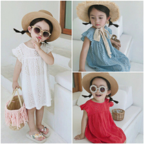 2021 summer new girls Korean version of the beach dress childrens baby flying sleeves lace little girl princess skirt