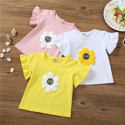 2020 New Cute T-Shirt Solid Color Top Cotton Short Sleeve Sunflower New Casual Underwear Trendy Girls Clothes