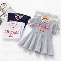 Girls dress 2021 new summer childrens little girl short-sleeved skirt baby childrens college style pure skirt