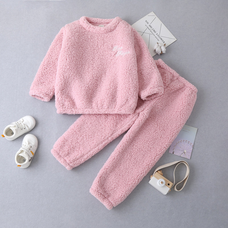 Autumn and winter children's flannel pajamas girls coral fleece thickened warm boys and girls home clothes long-sleeved suit tide