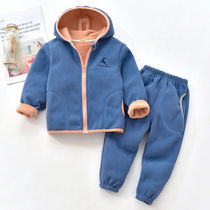 Childrens polar fleece suit spring and autumn big childrens fleece warm top pants two pieces boys and girls hooded plus fleece