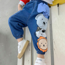 2021 spring and autumn new small and medium-sized childrens comfortable childrens clothing mouth casual pants boys and girls playful and cute jeans