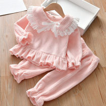Childrens flannel pajamas girls baby autumn and winter clothes little girl coral fleece winter comfortable home clothes suit tide