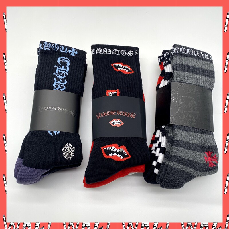 Japanese version of Chrome socks European and American tide brand red lip striped cotton Frisbee socks in high tube towel bottom sports socks