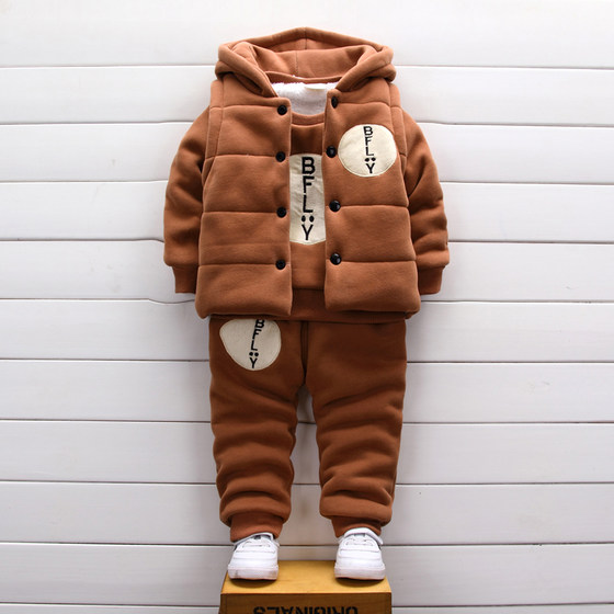 Boys' winter clothing plus velvet and thickened three-piece suit for infants and children 3 baby sweatshirts 0-1-2 years old cotton clothes 4 trendy