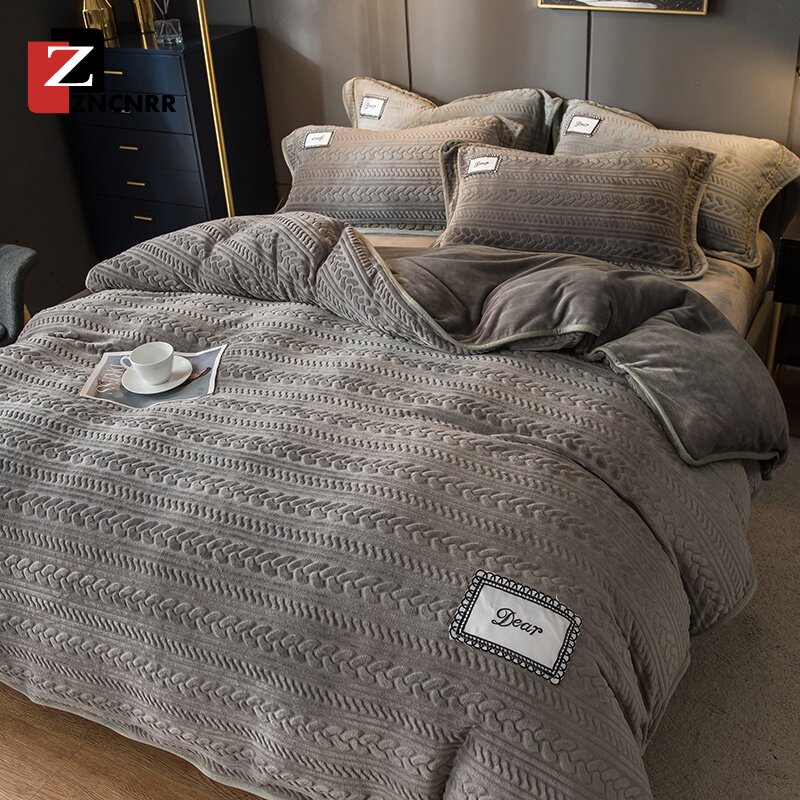 Flannel four-piece bedding Winter Falai velvet thickened double-sided duvet cover Coral velvet Milk velvet bed sheet
