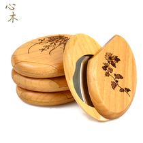 Heart Wood wooden portable makeup mirror creative small round mirror portable with mini simple High Definition Beauty mirror folding mirror