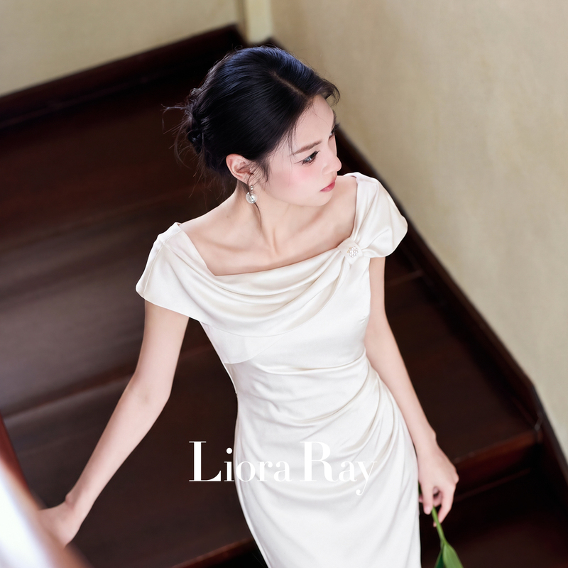 Liora "Hepburn-Style" High-End Dress, Elegant White Dress for Marriage Registration, Bride's Wedding Toast Dress, Women's Dress Liora "Hepburn-Style" High-End Dress, Elegant White Dress for Marriage Registration, Bride's Wedding Toast Dress, Women's Dress