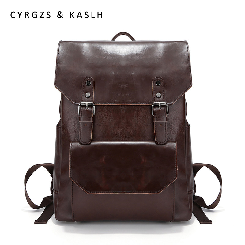 Leather men's bags backpack business travel work tide brand men's computer backpack vintage travel college student bag