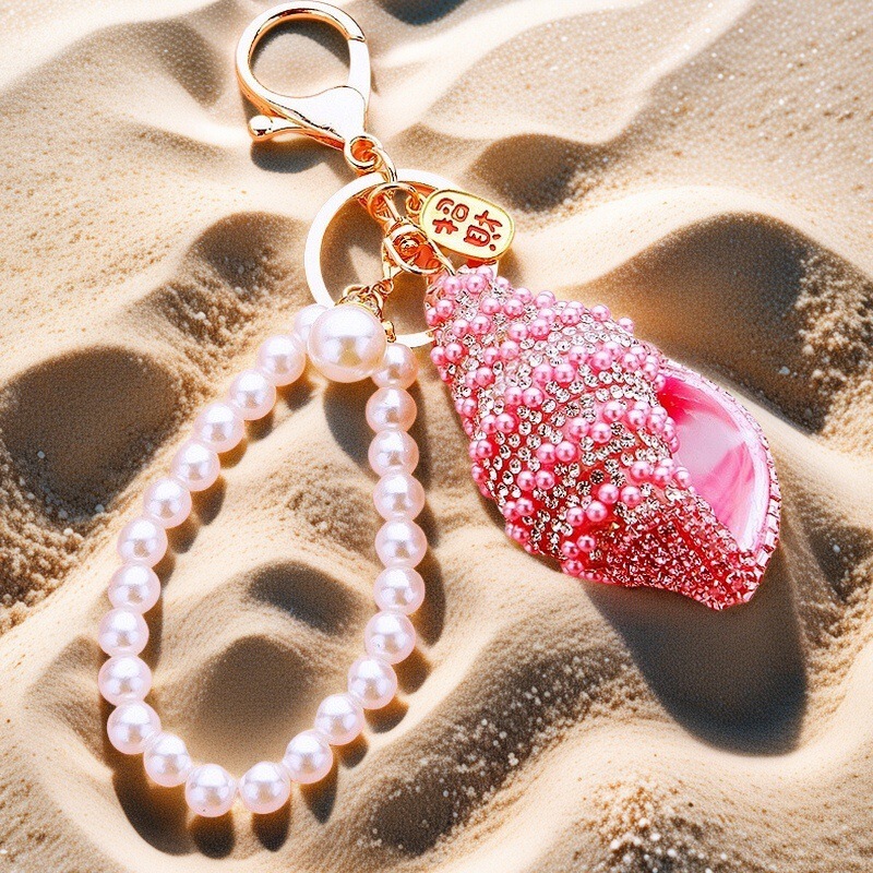 Diamond-Encrusted Pearl Shell Conch Car Keychain Metal Women's Bag Pendant Key Chain Ring Creative Ornament Diamond-Encrusted Pearl Shell Conch Car Keychain Metal Women's Bag Pendant Key Chain Ring Creative Ornament