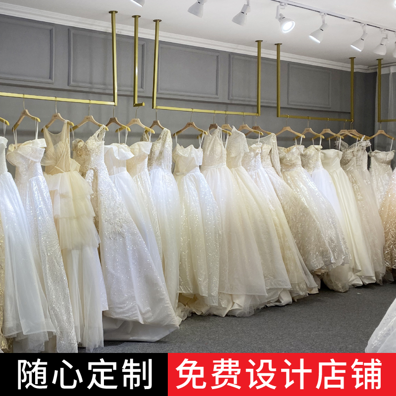 Golden wedding hanger Photo gallery special dress shelf Women's store hanging hanging hanger Wall wedding display rack