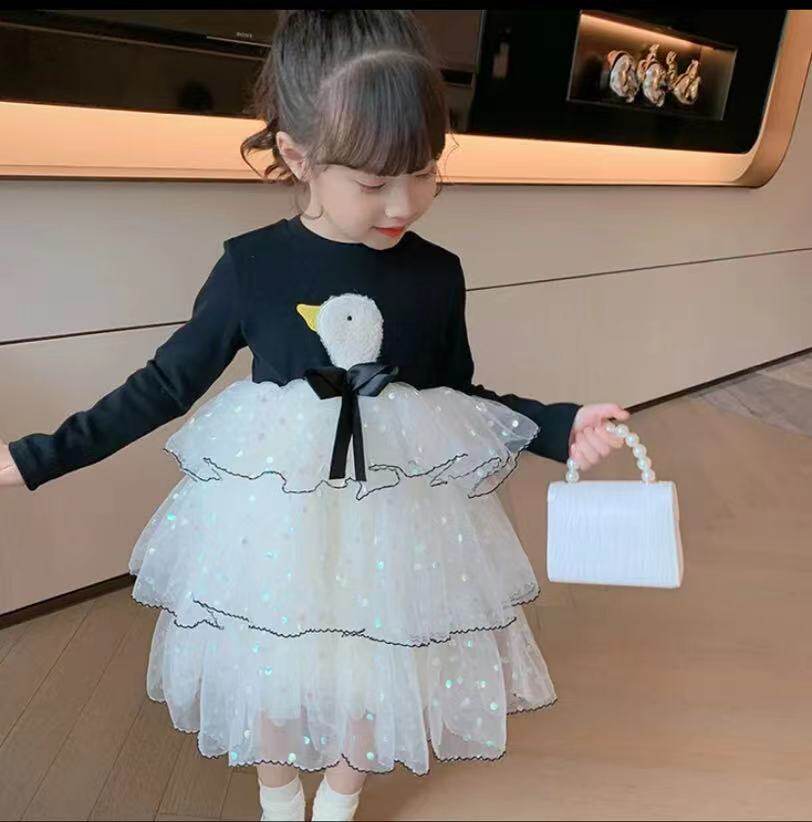 Girl Foreign Dress Fall New Korean Version Long Sleeve Mesh Yarn Dress Girl Autumn Dress Fluffy Baby Princess Dress