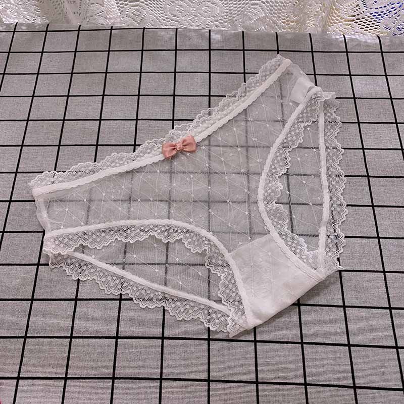Transparent Ice Silk Briefs Female Cute Teenage Girl Butterfly Knot Day Lace Mesh Veil Low Waist Sexy Seductive Ultra Slim
