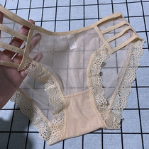 Transparent Briefs Lace Female Enchantment Hot sexy fine with hollowed-out seductive ultra-thin apostle Breathable Triangle High Fork Summer