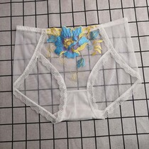 Embroidery lace Underpants Women transparent mid waist ultra-thin web yarn Temptation Sexy perspective Pure cotton stoplight Spicy Breathability Regret