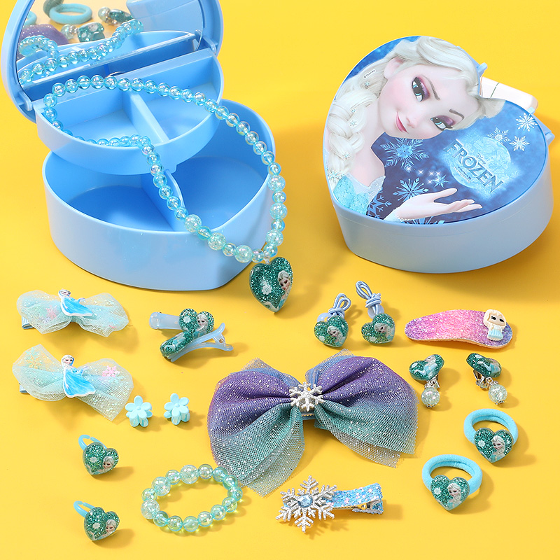 Children's necklace jewelry Girl Aisha princess ring ear clip Child hand chain Baby girl hairpin jewelry set