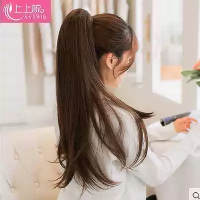Wig female long curly hair big wave strap Korean pear flower medium long direct wig clip clip realistic fake ponytail