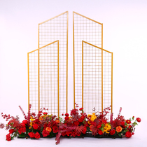 Wedding props Wrought iron grid screen Wedding stage decoration background arrangement Geometric road guide window floral ornaments