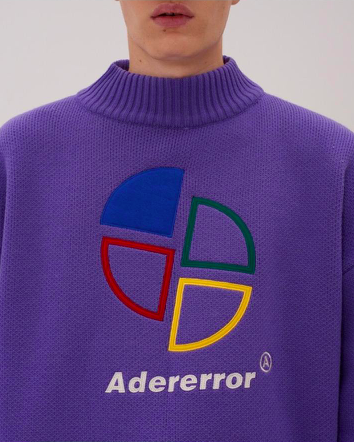 Purple & High Qualitythe republic of korea Chaopai Ader   error Same popularity heavy industry colour logo Embroidery knitting Crew neck Couple sweater