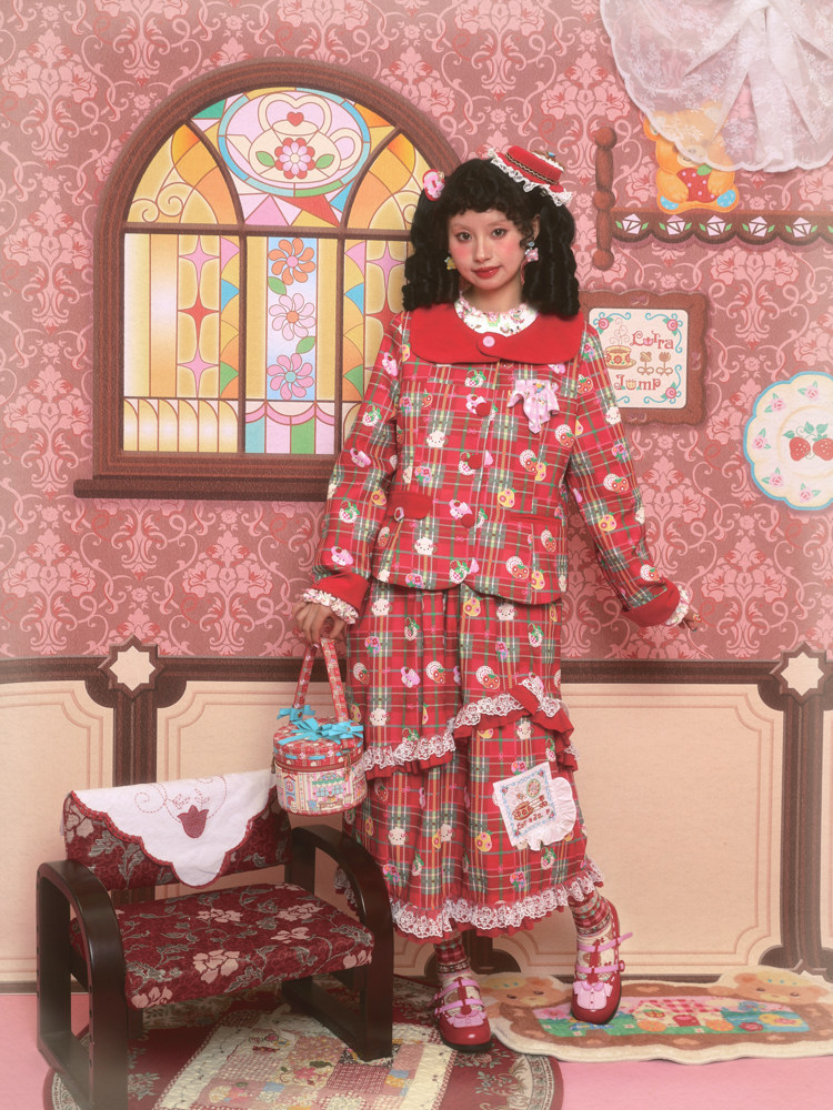 Lutra Jump l l l〕 оригинал красный сугэлань костюм пальто & торт половина юбки длинный рукав Пакет для девушки 