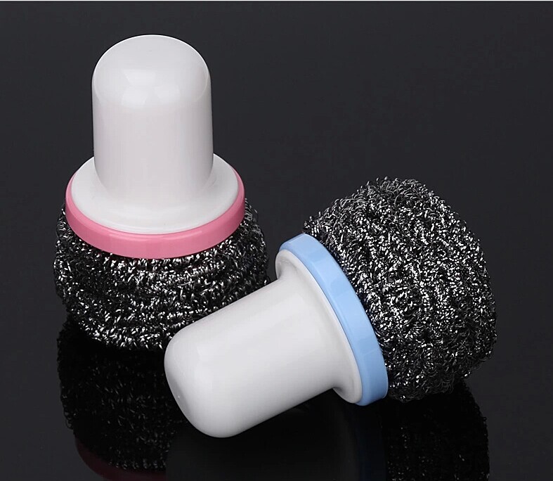 Japan KM not wet hand stainless steel wire ball except smudgling and descaling wire brush with handle dishwashing metal kitchen brush