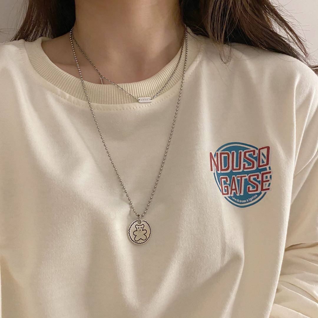 ins hip hop personality street pat metal texture necklace cute thick cotton T chain autumn hair sweater necklace 100 hitch pendant