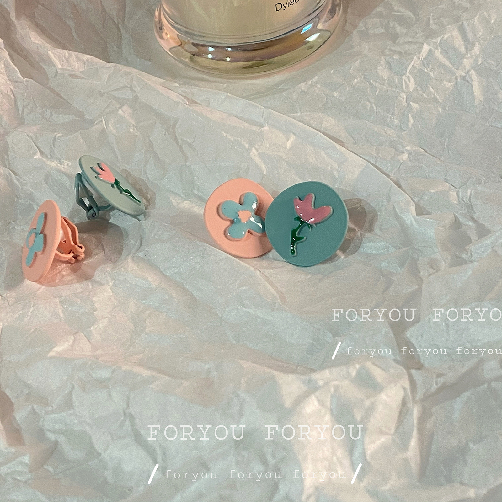 Refreshing blue and yellow adorable colorful earshot retro ear accessories Korean temperament sweet and small fresh silver needle ear clip