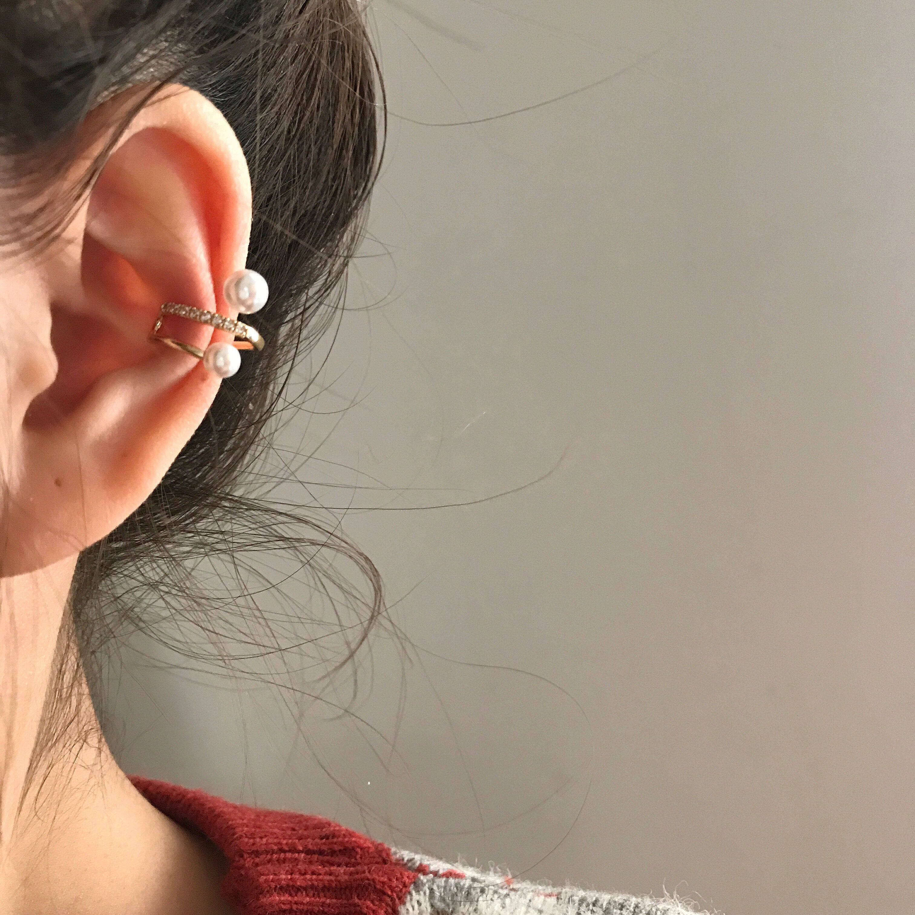 foryou multi - layer pearl zirconite earbuds clip geometric earrings with high - sensing sensation of the ear - clamp without ear holes