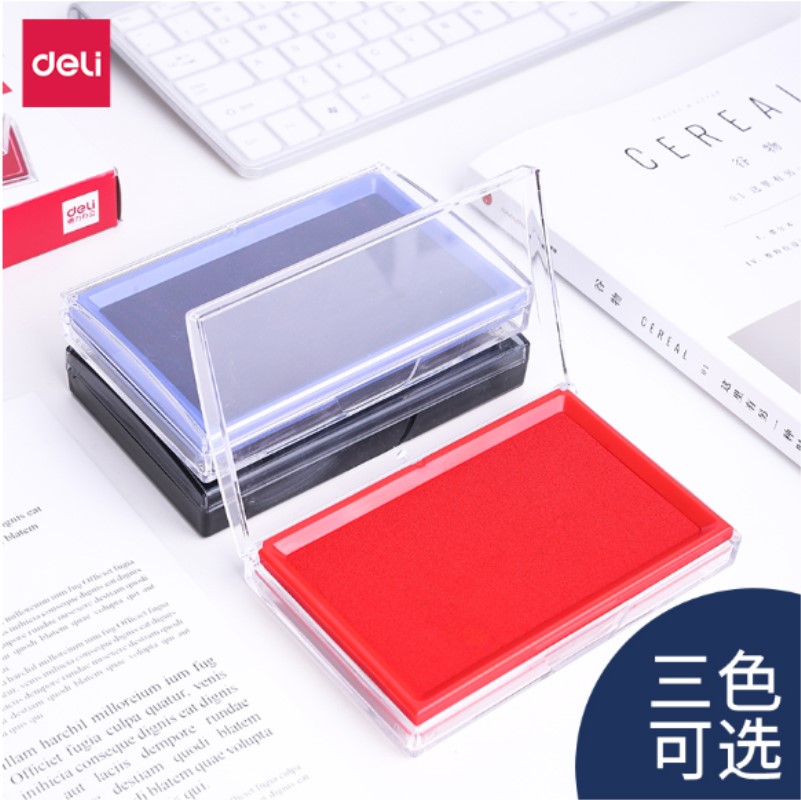 Deli ink pad 9864 large quick-drying ink office finance quick-drying bank ink red, black and blue office ink pad