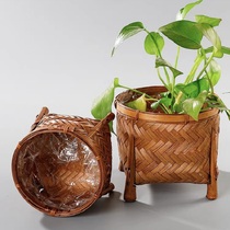 Bamboo decorative flower pot sets flower baskets desktop retro flower vessels bamboo handicrafts pothos storage baskets handmade bamboo products