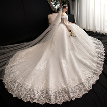 Main wedding dress 2021 new bride shoulder French long tailed luxury zigzu line simple slim fit Light