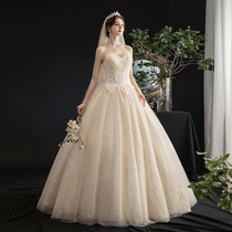 2021 New main wedding dress chest champagne light gauze Princess dreamy slim bride go out gauze female