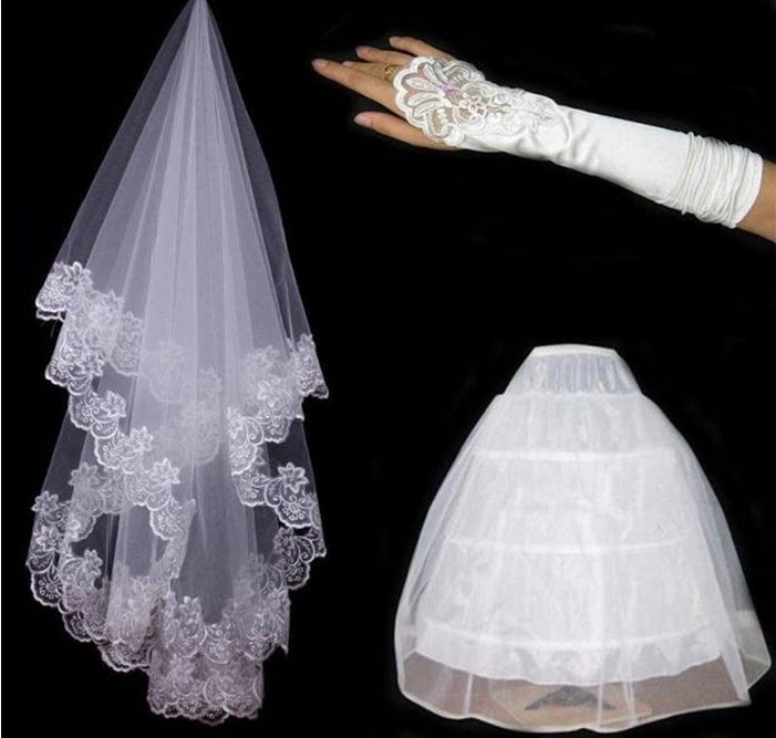 Bride Wedding Accessories Three - piece Lace Lace Lace Lace Lace - Flower Gloves Non - Finger Gloves and Three - piece sets