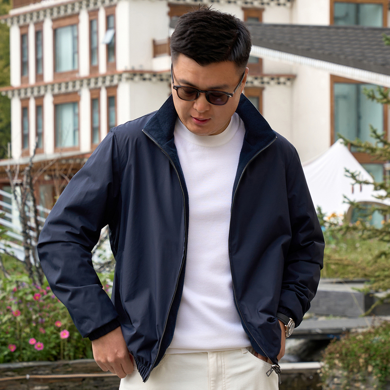 【263103003】Italian Olmetex 100% Pure Cashmere Men's Bomber Reversible Jacket