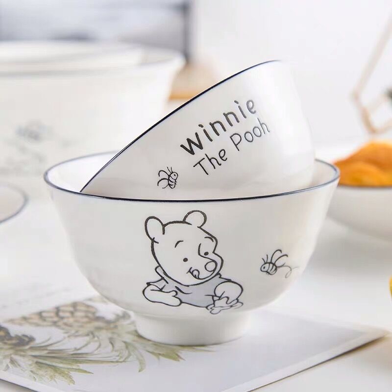 Yachengde Scandinavian Style Bowl and Dish Set Winnie the Pooh Soup Bowl Household Ceramic Tableware Cute Single Bowl Plate
