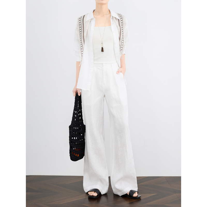 Zheye【Heavyweight Linen】100% Natural Linen White Wide-Leg Pants for Women, Summer Breathable and Relaxed Casual Pants Zheye【Heavyweight Linen】100% Natural Linen White Wide-Leg Pants for Women, Summer Breathable and Relaxed Casual Pants