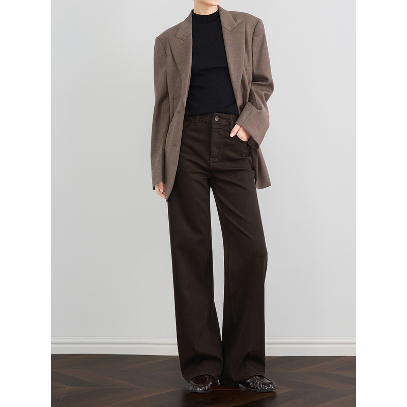 Zheye【Straight Leg French Fries Pants】Coffee-Colored Straight-Leg Jeans for Women 2026 Autumn High-Stretch Lyocell Casual Long Pants