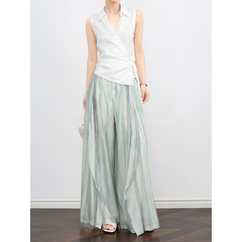 Zheye【Wave Light Cinema】Breathable Vacation Style Tie-Dye Skirt Pants for Women, Summer Flowy Three-Dimensional Cut Wide-Leg Pants